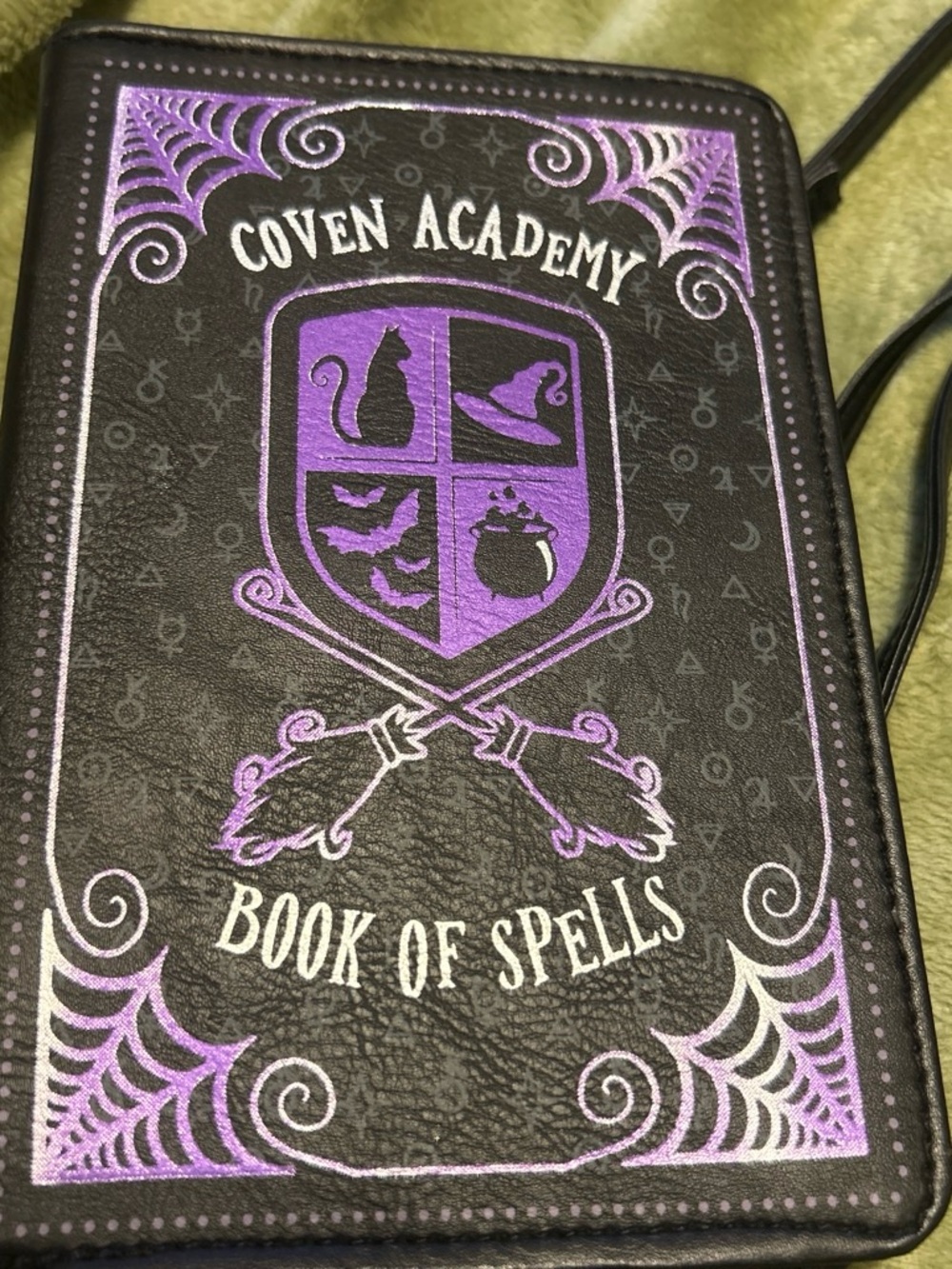 Spirit Coven Academy Book of Spells Crossbody Bag in Black and Purple